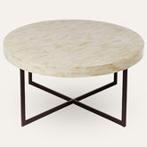 Maaya Metal Bone Inlay Round Base Coffee Table White